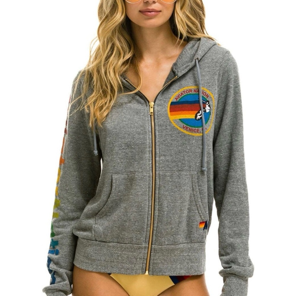 Aviator Nation Heather Gray Zip-Up Hoodie
